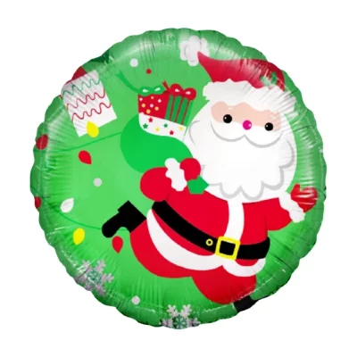 Шар круг "Дед мороз с подарком", зеленый